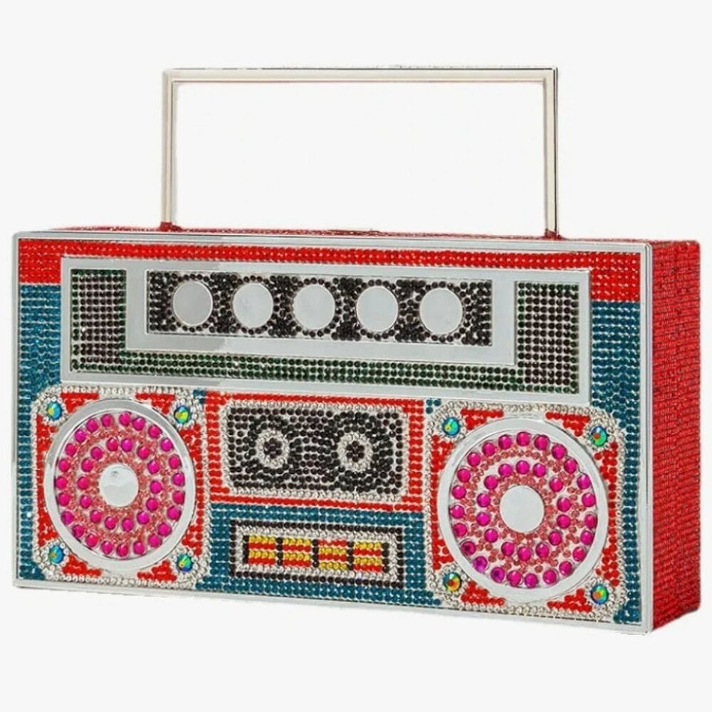 Rhinestone Boombox Radio Handbag  (Crossbody Option) (Multi color)